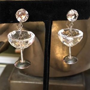 VTG Rare Crystal & Silver Champagne Glass Earrings